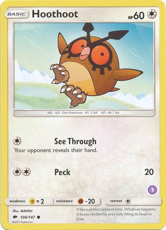 Hoothoot (106/147) (Deck Exclusive #1) [Sun & Moon: Trainer Kit - Alolan Sandslash] | Galaxy Games LLC