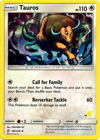 Tauros (164/236) (Pikachu Stamp #14) [Battle Academy 2020] | Galaxy Games LLC