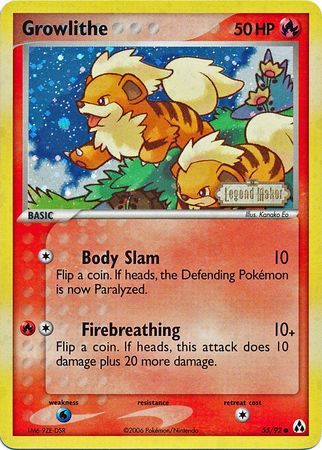 Growlithe (55/92) (Stamped) [EX: Legend Maker] | Galaxy Games LLC