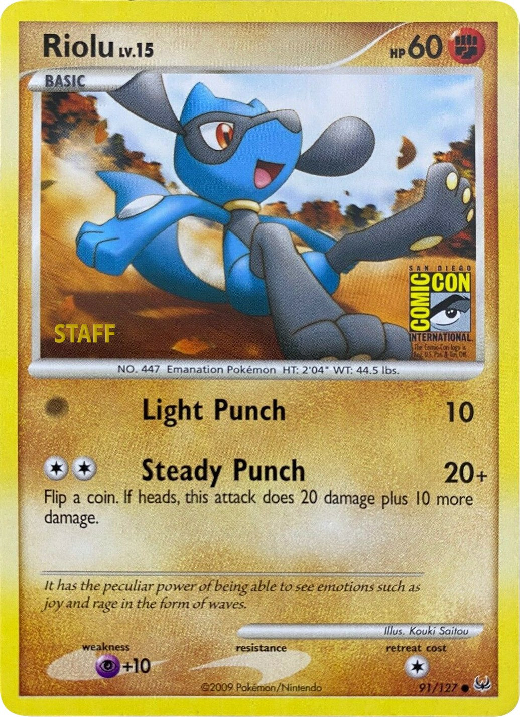 Riolu (91/127) (SDCC 2009) (Staff) [Platinum: Base Set] | Galaxy Games LLC