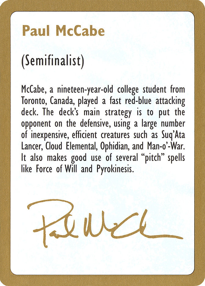 Paul McCabe Bio [World Championship Decks 1997] | Galaxy Games LLC