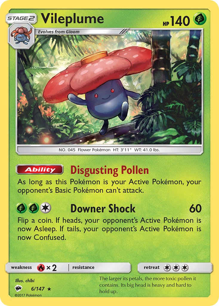 Vileplume (6/147) (Prerelease Kit Exclusive) (Theme Deck Exclusive) [Sun & Moon: Burning Shadows] | Galaxy Games LLC