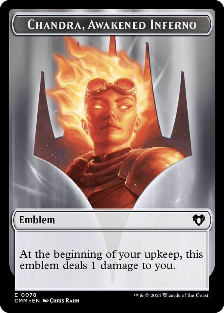 Chandra, Awakened Inferno Emblem // Wizard Double-Sided Token [Commander Masters Tokens] | Galaxy Games LLC