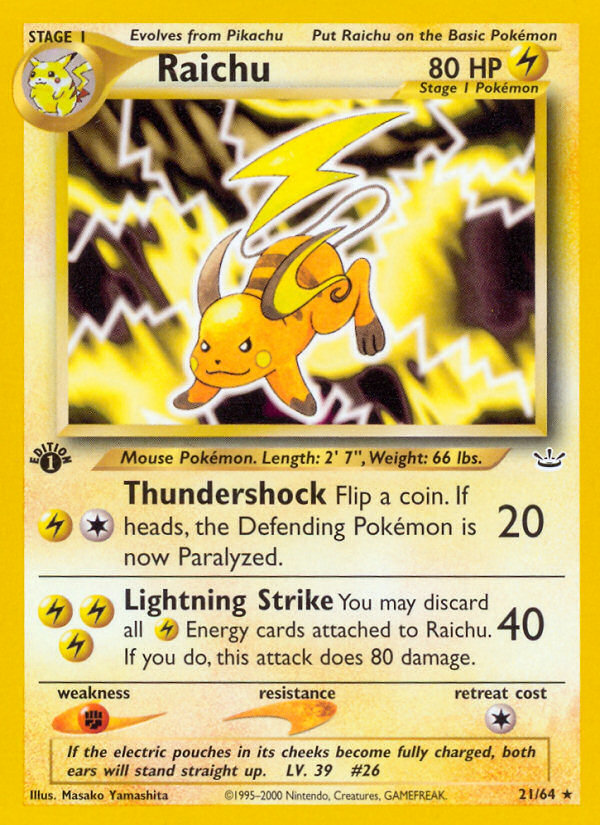 Raichu (21/64) [Neo Revelation 1st Edition] | Galaxy Games LLC