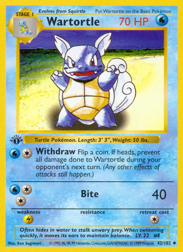 Wartortle (42/102) (Shadowless) [Base Set 1st Edition] | Galaxy Games LLC