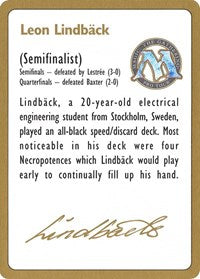 1996 Leon Lindback Biography Card [World Championship Decks] | Galaxy Games LLC