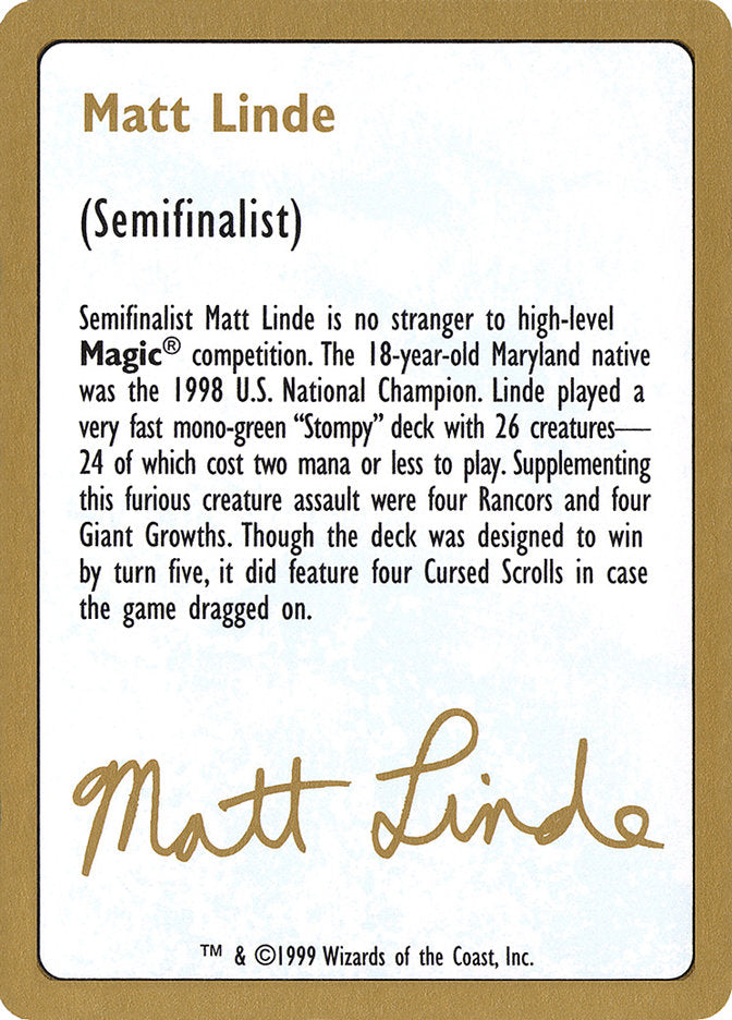 Matt Linde Bio [World Championship Decks 1999] | Galaxy Games LLC
