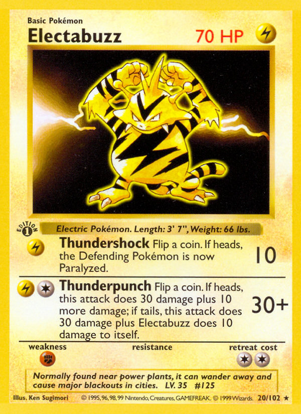 Electabuzz (20/102) (Shadowless) [Base Set 1st Edition] | Galaxy Games LLC