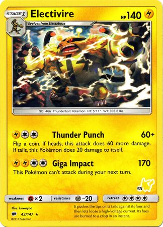 Electivire (43/147) (Pikachu Stamp #53) [Battle Academy 2020] | Galaxy Games LLC