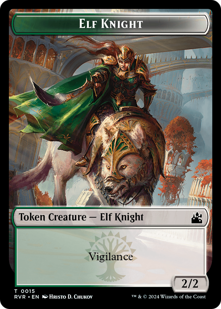 Elf Knight // Dragon Double-Sided Token [Ravnica Remastered Tokens] | Galaxy Games LLC