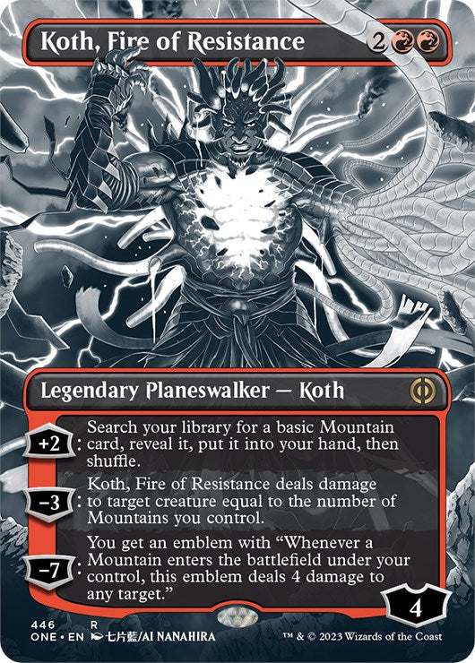 Koth, Fire of Resistance (Borderless Manga Step-and-Compleat Foil) [Phyrexia: All Will Be One] | Galaxy Games LLC