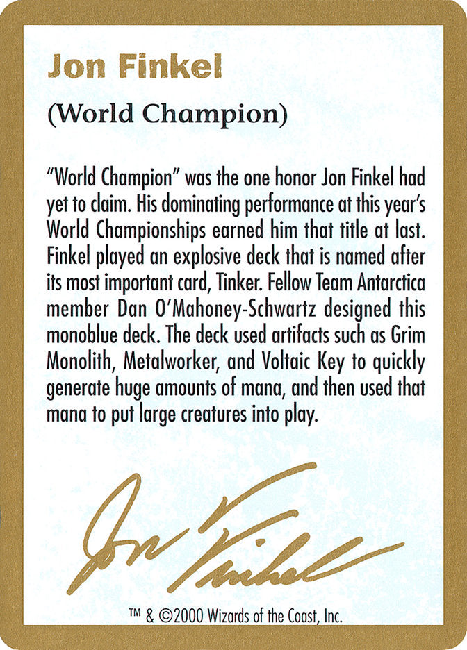 Jon Finkel Bio [World Championship Decks 2000] | Galaxy Games LLC